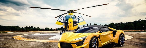 Żółty, W Motors Fenyr SuperSport, Samochód, Helikopter