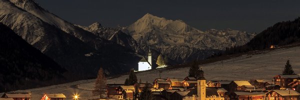 Szwajcaria, Góry, Bergdorf, Noc