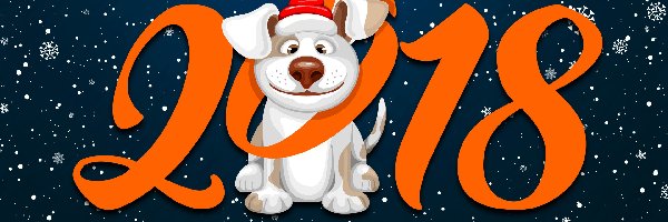 Grafika 2D, Pies, Mikołajkowa, 2018, Nowy rok, Śnieżynki, Czapka
