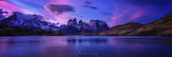 Góry, Patagonia, Park Narodowy Torres del Paine, Pomost, Masyw górski Torres del Paine, Jezioro, Zniszczony, Chile