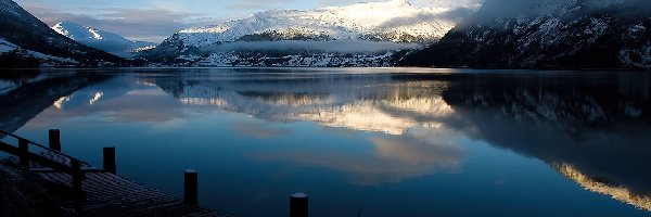 Jezioro, Pomost, Góry, Norwegia, Jolstravatnet