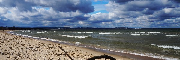 Plaża, Fale, Morze, Chmury, Piasek