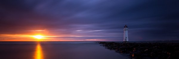 Zachód Słońca, Morze, Latarnia Morska