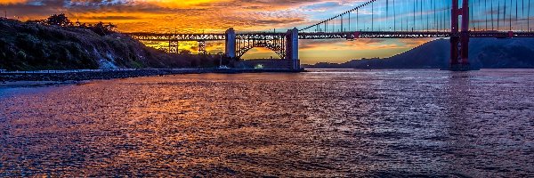 Most, Zachód Słońca, Golden Gate, Rzeka, San Francisco