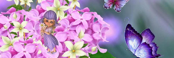 Laleczka, Grafika 2D Motyl, Motyle, Kwiaty