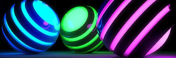 Neonowe, Świecące, Kule, Grafika 3D