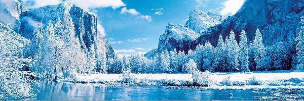 Zima, Park Narodowy Yosemite, Rzeka, Góry, Stan Kalifornia, Stany Zjednoczone