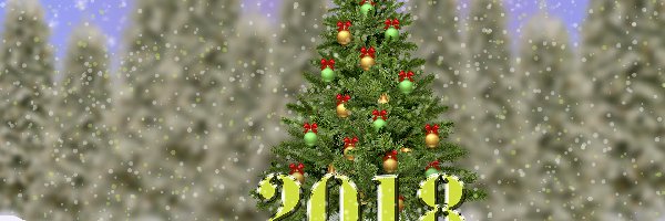 Happy New Year 2018, Życzenia, Napis, Choinka, Sylwester, Świąteczne