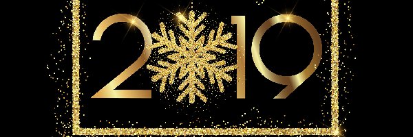 Happy New Year, Nowy Rok, 2019, Tło, Czarne, Napis, Śnieżynki