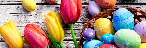 Tulipany, Wielkanocne, Jajka, Ławka, Koszyk