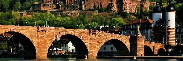 Zamek w Heidelbergu, Niemcy, Badenia-Wirtembergia, Most, Rzeka Neckar