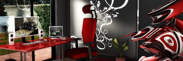 Fotel, Komputer, Biurko, Wnętrze