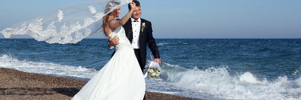 Nowożeńcy, Radość, Morze, Ślub