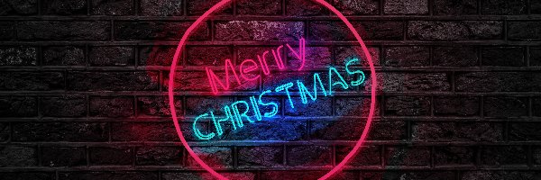 Boże Narodzenie, Merry Christmas, Napis, Ściana, Neon