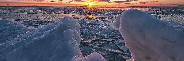 Zachód słońca, Lód, Morze
