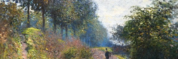 Drzewa, Droga, Claude Monet, Obraz, Malarstwo, Krzewy, Drzewa, The Sheltered Path, Postać