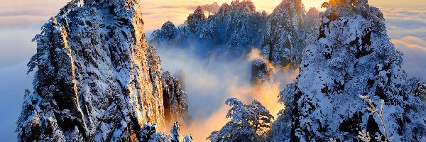 Zima, Mgła, Góry Huang Shan, Chiny