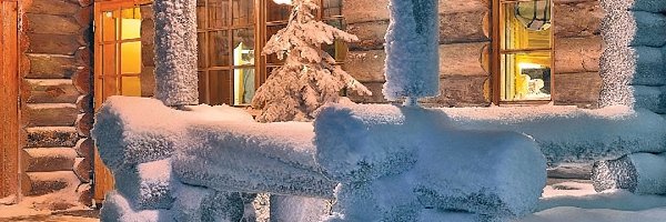 Choinka, Zima, Śnieg, Domek