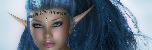 Elf, Włosy, Niebieskie, Kobieta