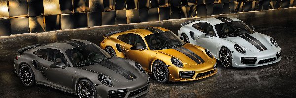 Trzy, Czarny, Porsche 911 Turbo S Exclusive, Biały, Złoty