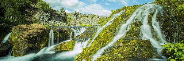 Wodospady, Skały, Omszałe, Islandia