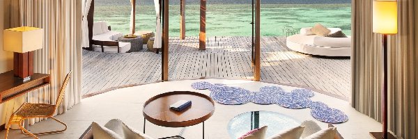 Pokój, Okno, Sofa, Ocean, Taras