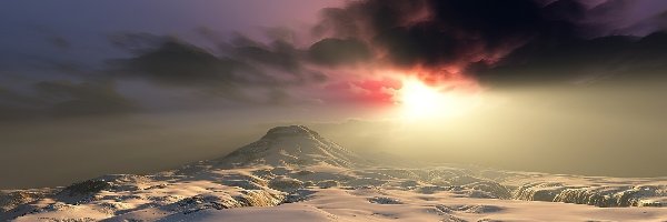 Szczyty, Pokryte, Górskie, Przebijające Słońce, Śniegiem