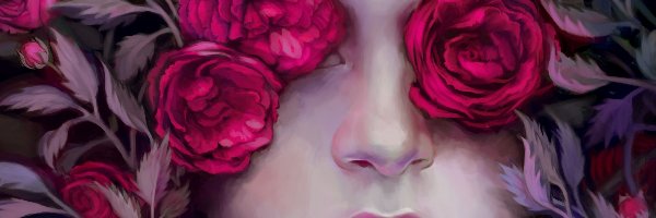 Kobiety, Art, Róże, Twarz