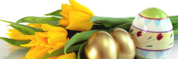 Kwiaty, Żółte, Tulipany, Wielkanoc, Pisanki, Kolorowe