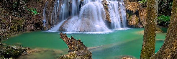 Tajlandia, Drzewa, Rzeka, Huai Mae Khamin Waterfall, Wodospad, Kanchanaburi, Skały