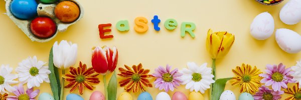 Wielkanoc, Kwiaty, Pisanki, Easter, Napis