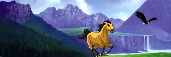 Spirit Stallion of the Cimarron, jastrząb, koń, Mustang z Dzikiej Doliny