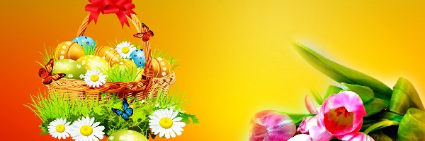 Kwiaty, Pisanki, Koszyk, Wielkanoc