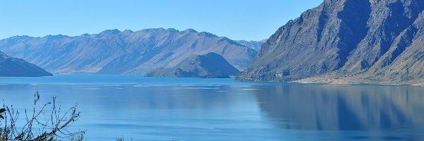 Jezioro, Roślinność, Góry, Nowa Zelandia, Hawea