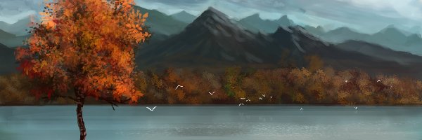 Góry, Jesień, Drzewo, Jezioro