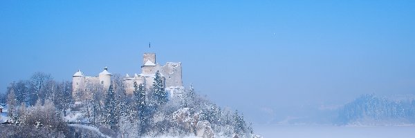 Zima, Pieniny, Zamek Dunajec w Niedzicy, Niedzica, Polska, Jezioro, Zbiornik Czorsztyński