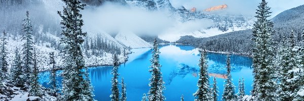 Zima, Drzewa, Góry, Jezioro
