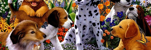 Pieski, Rasy, Różne, 2D, Motyle