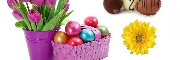 Jajeczka, Bukiet, Tulipany, Kompozycja, Wielkanoc, Czekoladowe, Pisanki