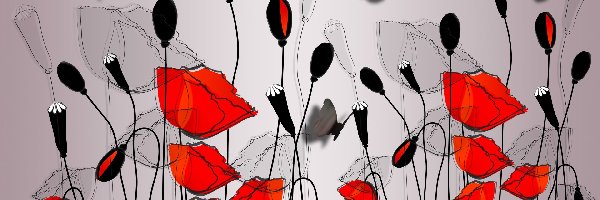 Maki, Grafika 2D, Motyle, Kwiaty