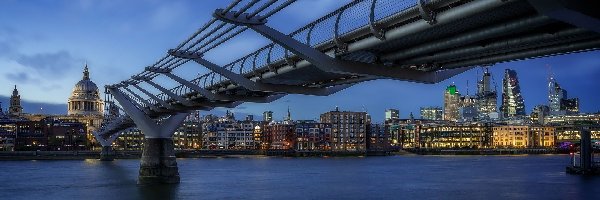 Londyn, Rzeka Tamiza, Domy, Anglia, Millennium Bridge, Most