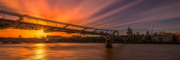 Anglia, Rzeka, Tamiza, Millennium Bridge, Most, Londyn, Zachód słońca