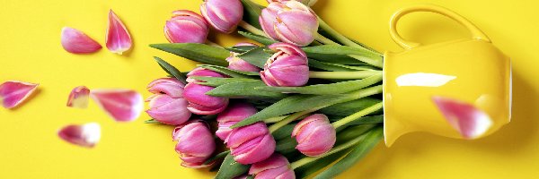 Tulipany, Dzbanek, Żółty, Różowe