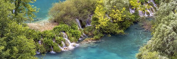 Park Narodowy Jezior Plitwickich, Wodospady, Roślinność, Chorwacja, Drzewa, Jeziora