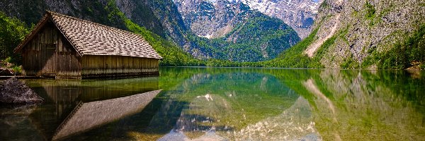 Szopa, Drewniany, Niemcy, Bawaria, Domek, Góry Alpy, Park Narodowy Berchtesgaden, Jezioro Obersee