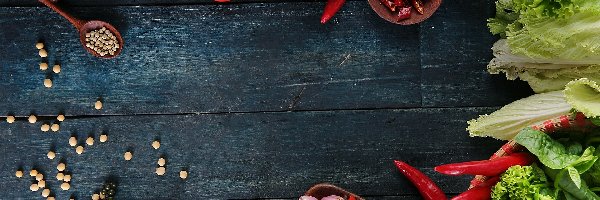 Ziarna, Czosnek, Pomidory, Sałata, Warzywa, Deski, Limonka, Papryka, Pieprzu