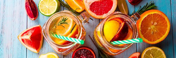 Grejpfrut, Pomarańcze, Owoce, Kubki, Napój, Deski, Limonka, Kawałki, Cytryna