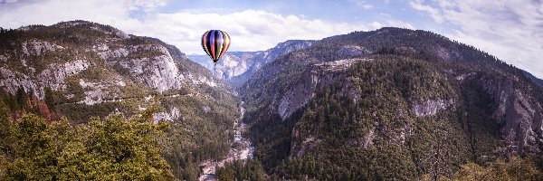 Dolina Yosemite Valley, Kalifornia, Balon, Merced River, Park Narodowy Yosemite, Góry, Rzeka, Stany Zjednoczone