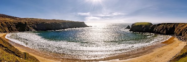 Promienie słońca, Silver Strand Beach, Skały, Zatoka, Morze, Irlandia, Hrabstwo Donegal, Plaża, Malin Beg