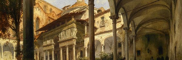 Bazylika, Kaplica Pazzich, Carl Graeb, Obraz, Malarstwo, Włochy, Florencja, Dziedziniec, Santa Croce